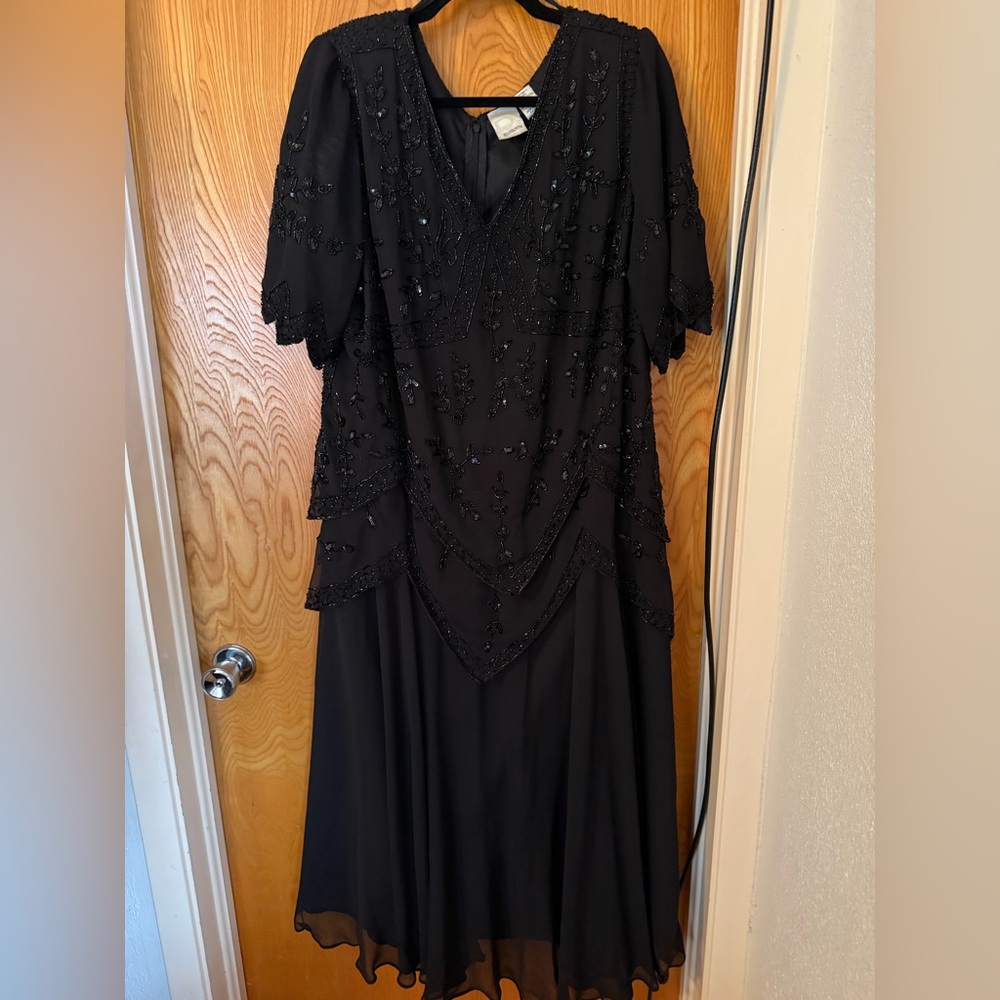 Roaman's Elegant Black Beaded Maxi Dress